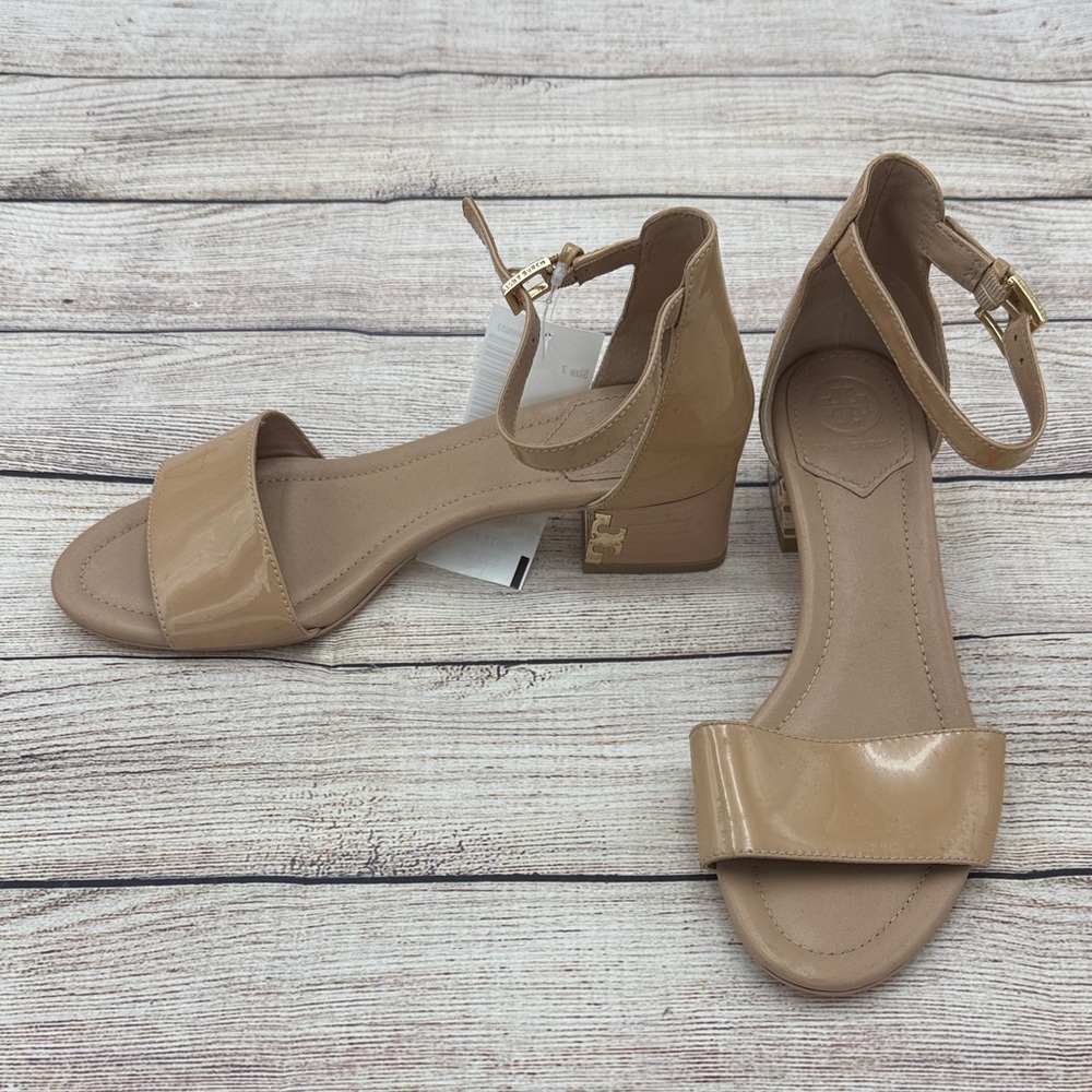 Tory Burch Tan Ankle Strap Block Heels